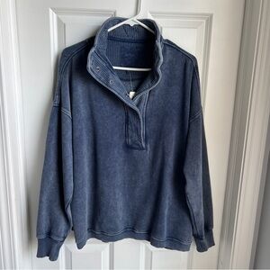 Aerie Getaway Quarter Snap Sweatshirt NWT Vintage Navy Size Small S waffle